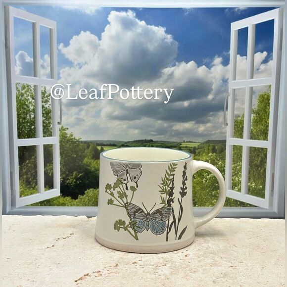 Gray/Blue Butterflies in Spring Beige Ceramic 18oz Mug - Picture 2 of 10